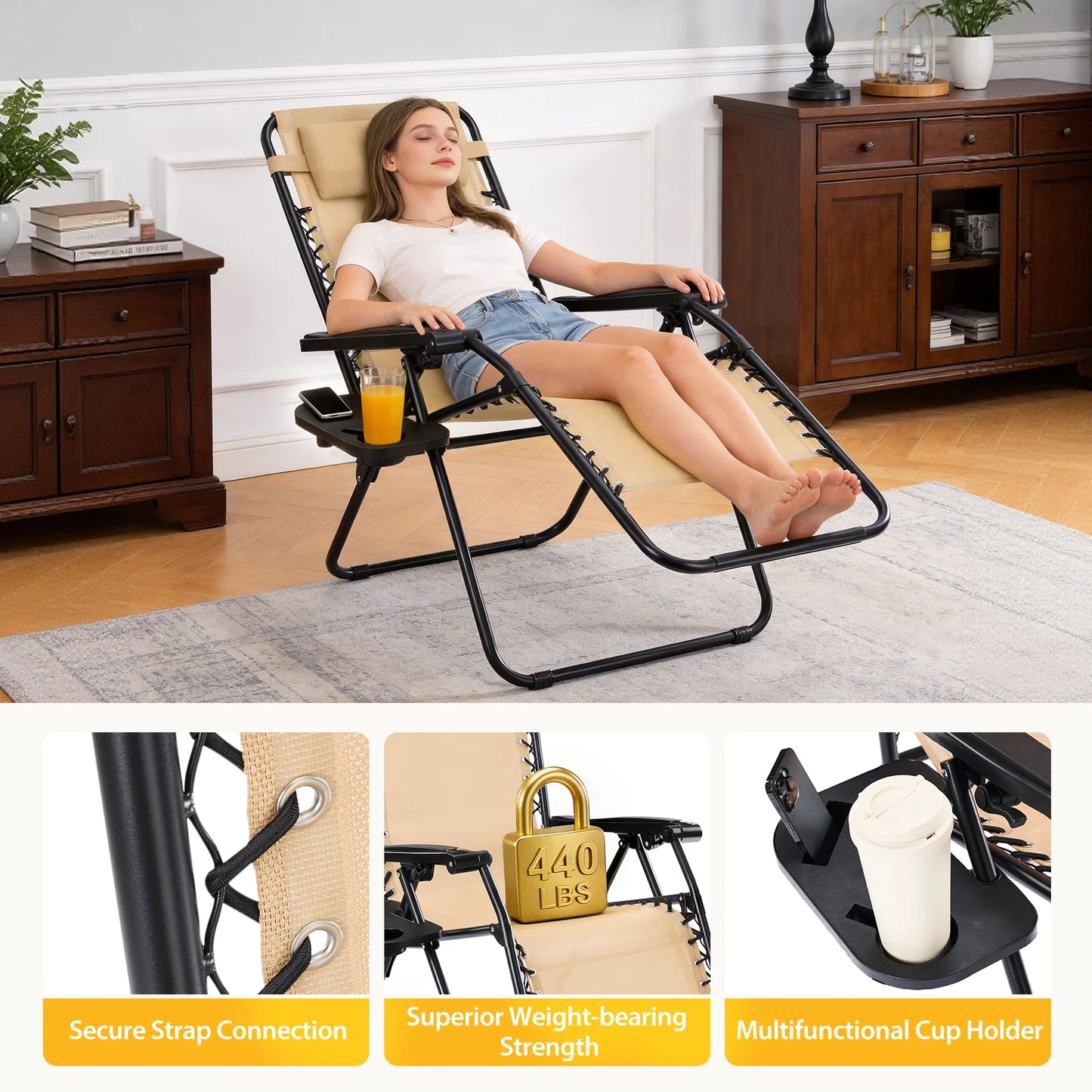 JHK Portable Zero Gravity Recliner Chairs Outdoor Set of 2