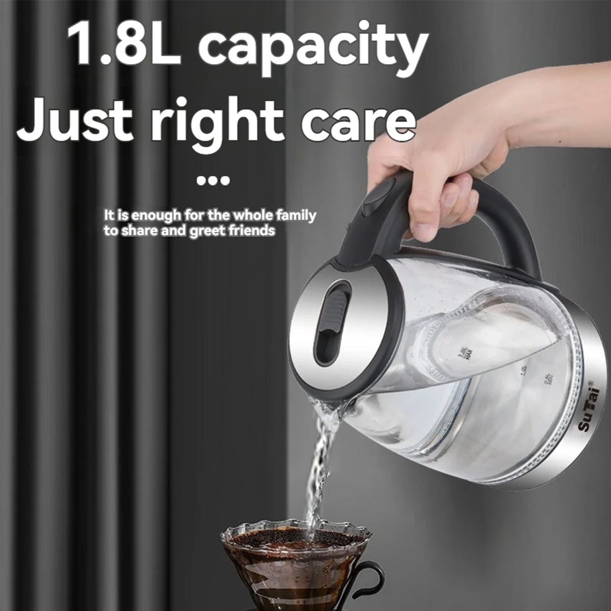 Electric Glass Water Kettle With Auto Shutoff And LED Light