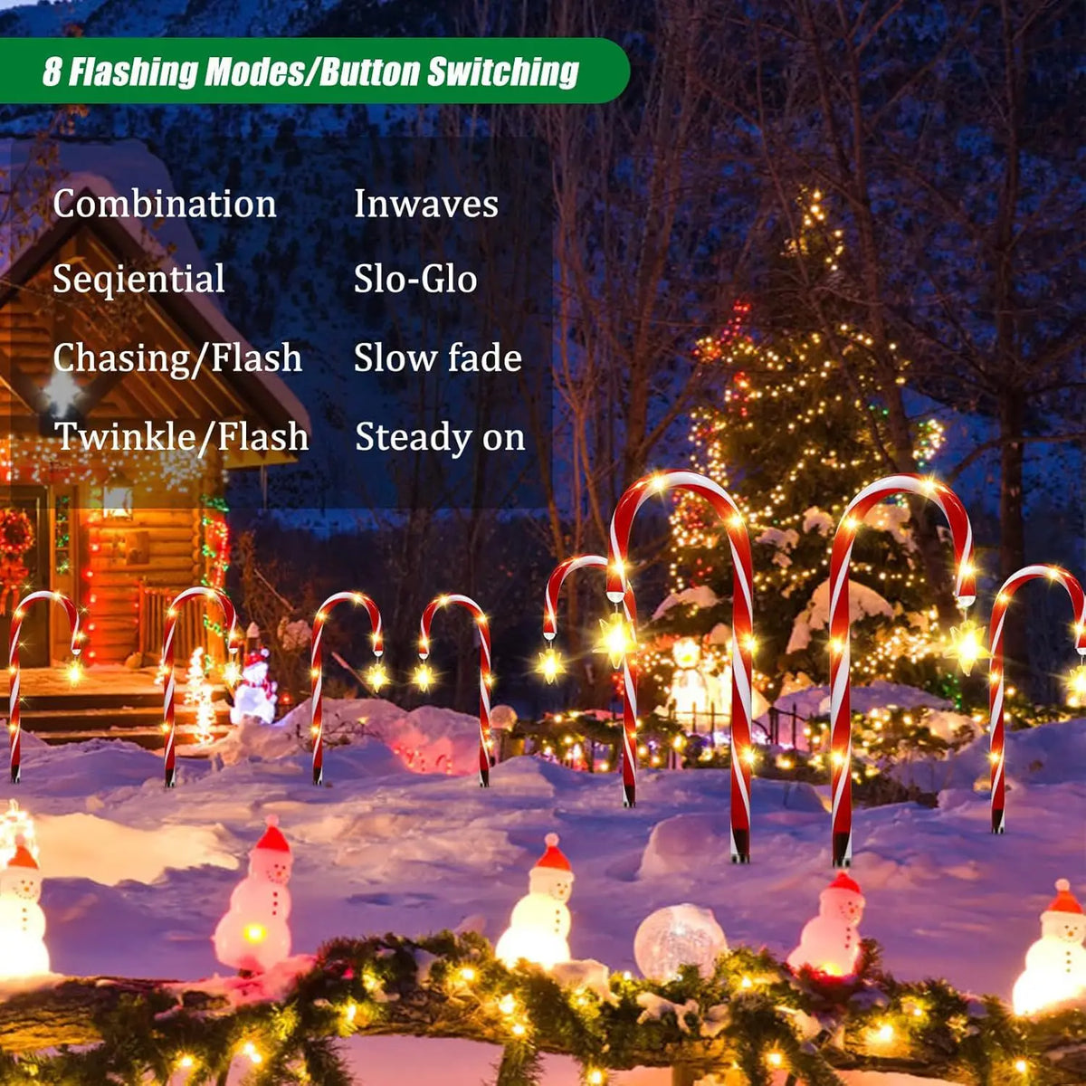 Solar Powered Garden Candy Cane Lights Waterproof Outdoor Decor