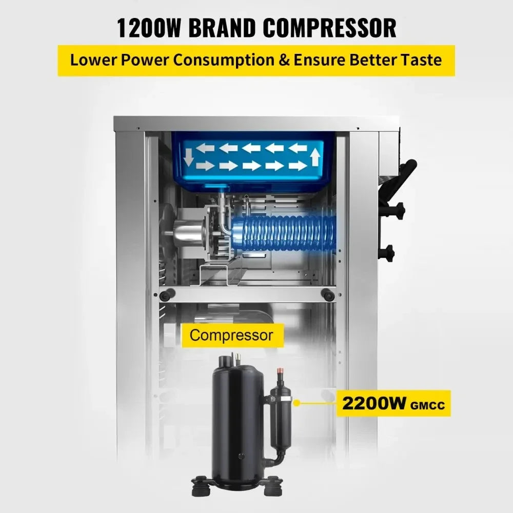 VEVOR Commercial Ice Cream Freezer Machine 3 Flavor Yogurt Maker