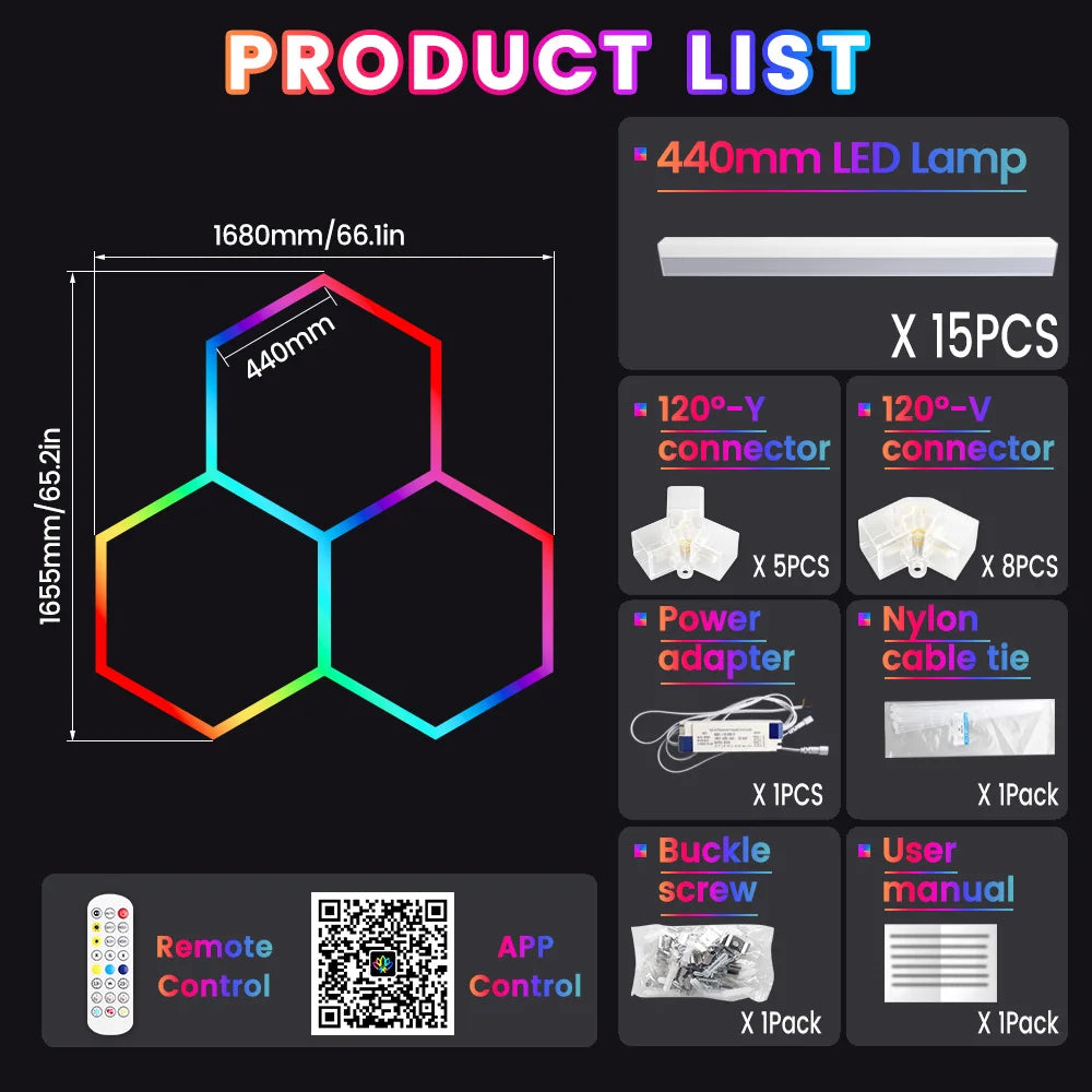 VASTFIRE Smart Hexagonal RGB Ambient Tube Light With App Control