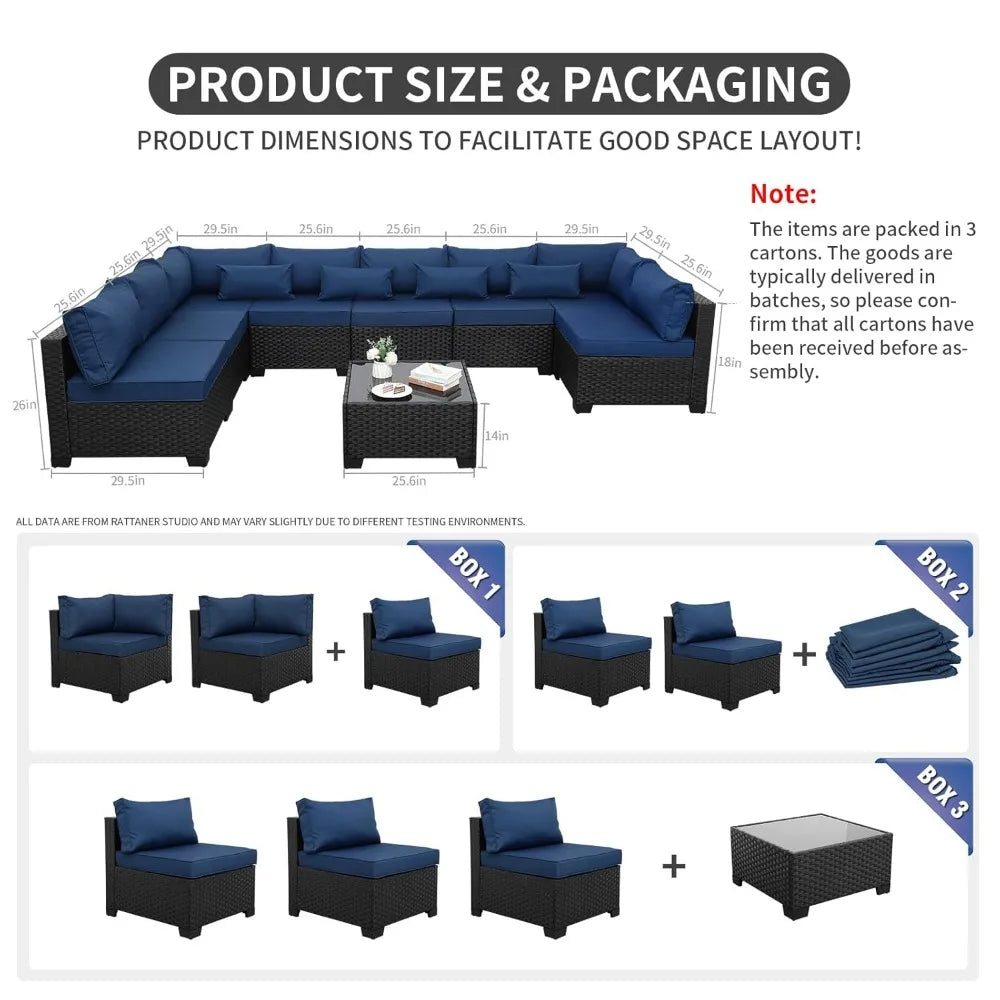 XIAOLANG Outdoor Sectional Wicker Patio Set With Glass Table