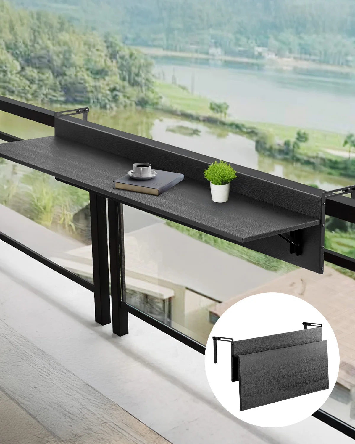 SucceBuy Balcony Hanging Table Folding Railing Table For Outdoor Patio