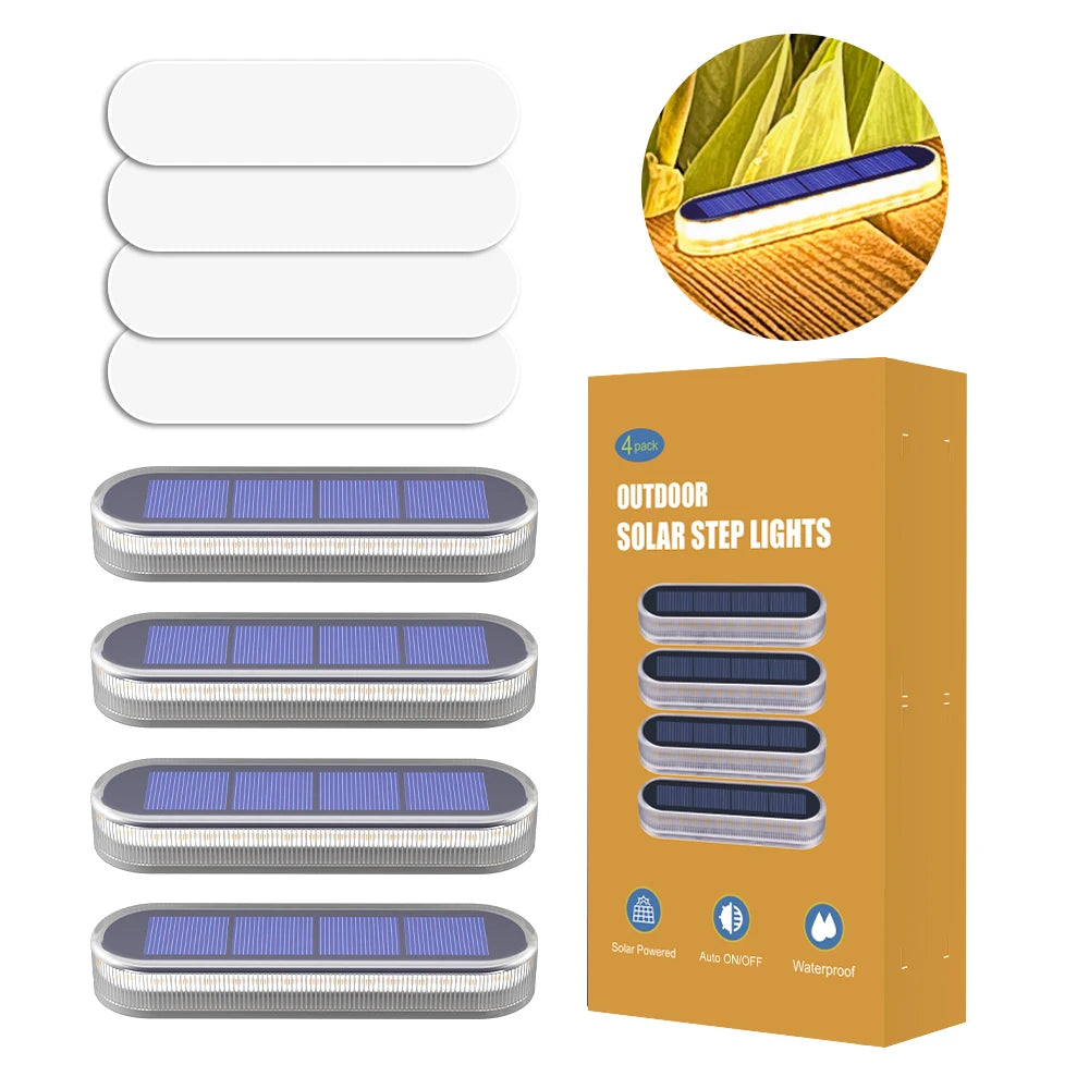 4 Pack Solar Deck Lights IP68 Waterproof Auto On Off LED Step Lights
