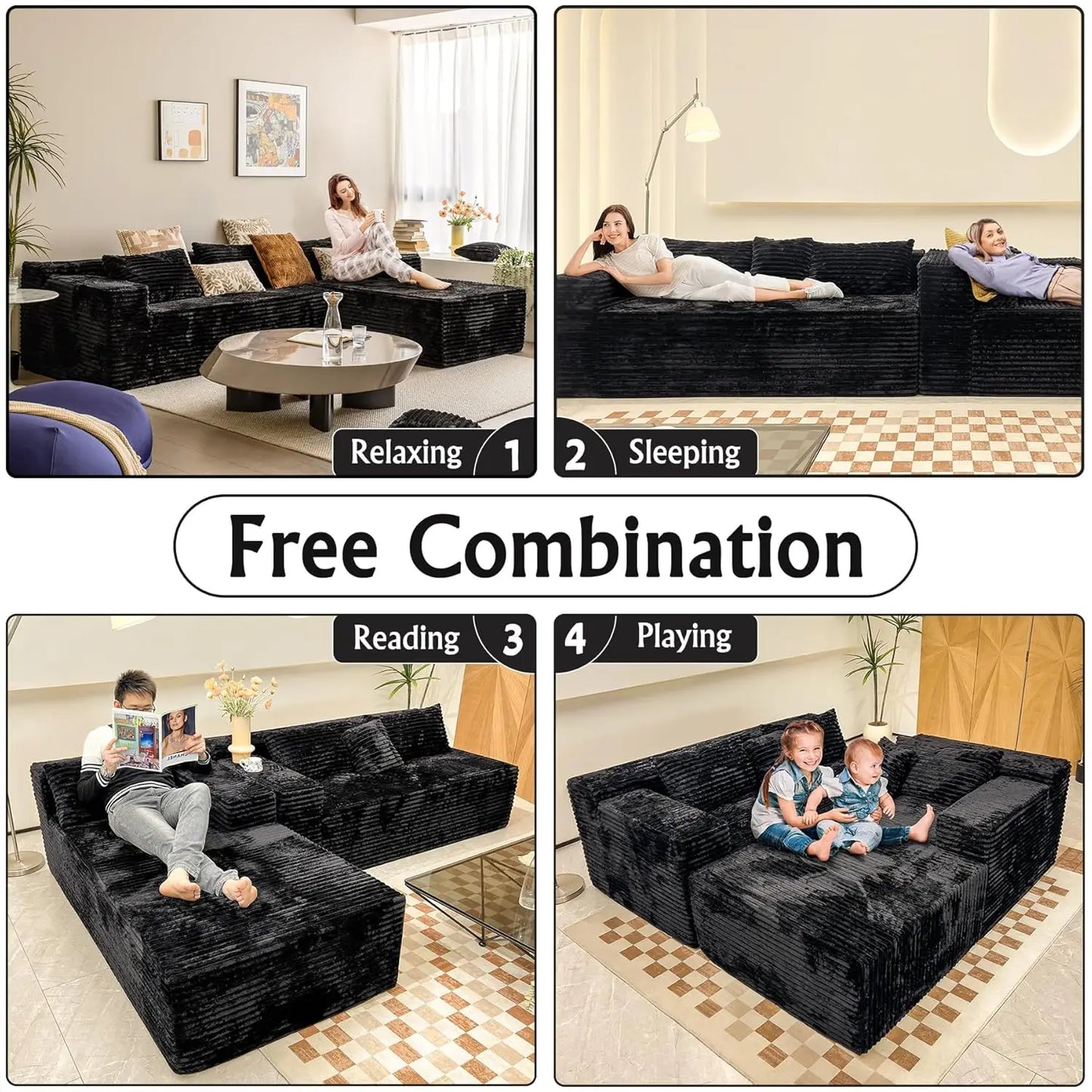 Cloud Sectional Sofa With L Shaped Chaise Modern Corduroy Couch