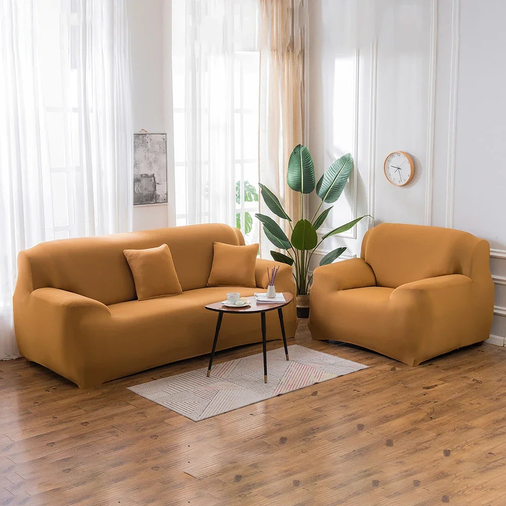 Soil Color Sofa Cover 1 2 3 4 Seater Slip Cover Sofa Couch Stretch Elastic Fabric Chair Loveseat Universal Furniture Protector