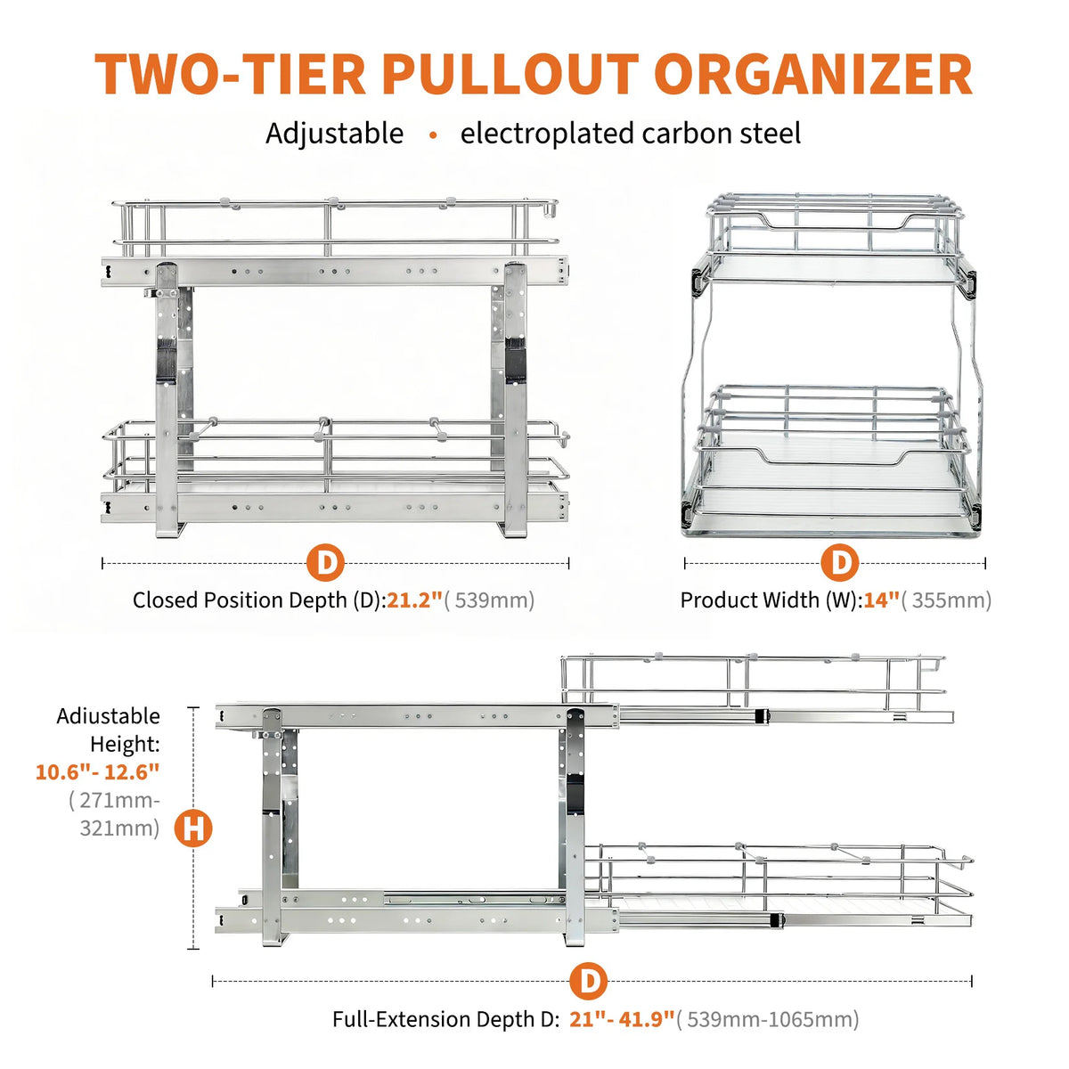 HiMISS Two Tier Pull Out Cabinet Organizer Sliding Shelf for Kitchens