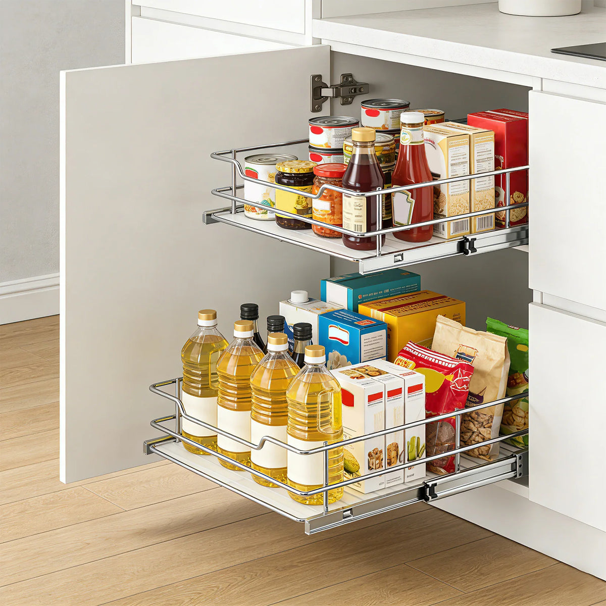 HiMISS Two Tier Pull Out Cabinet Organizer Sliding Shelf for Kitchens