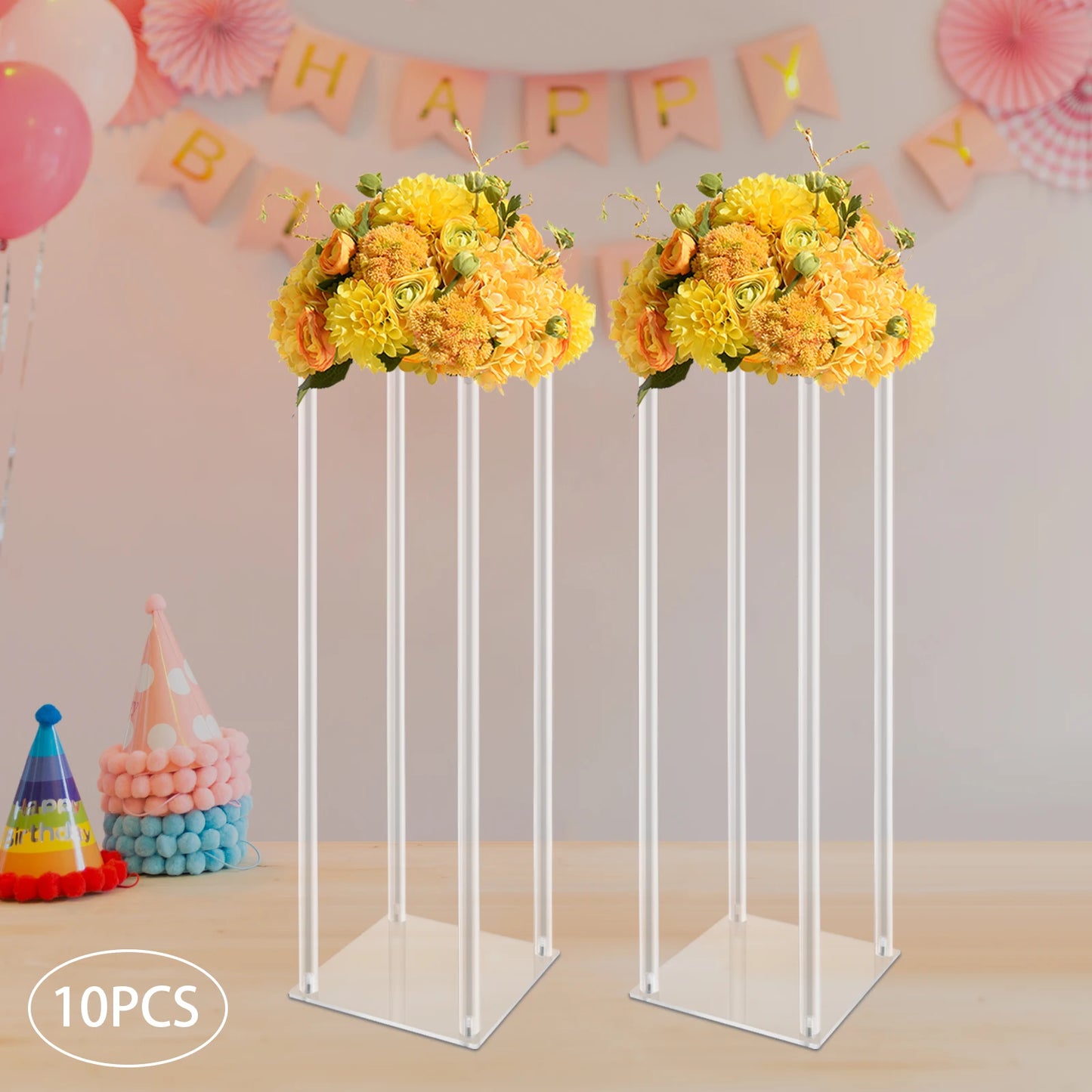 10Pcs Acrylic Vase Wedding Centerpieces Free Standing Clear Columns