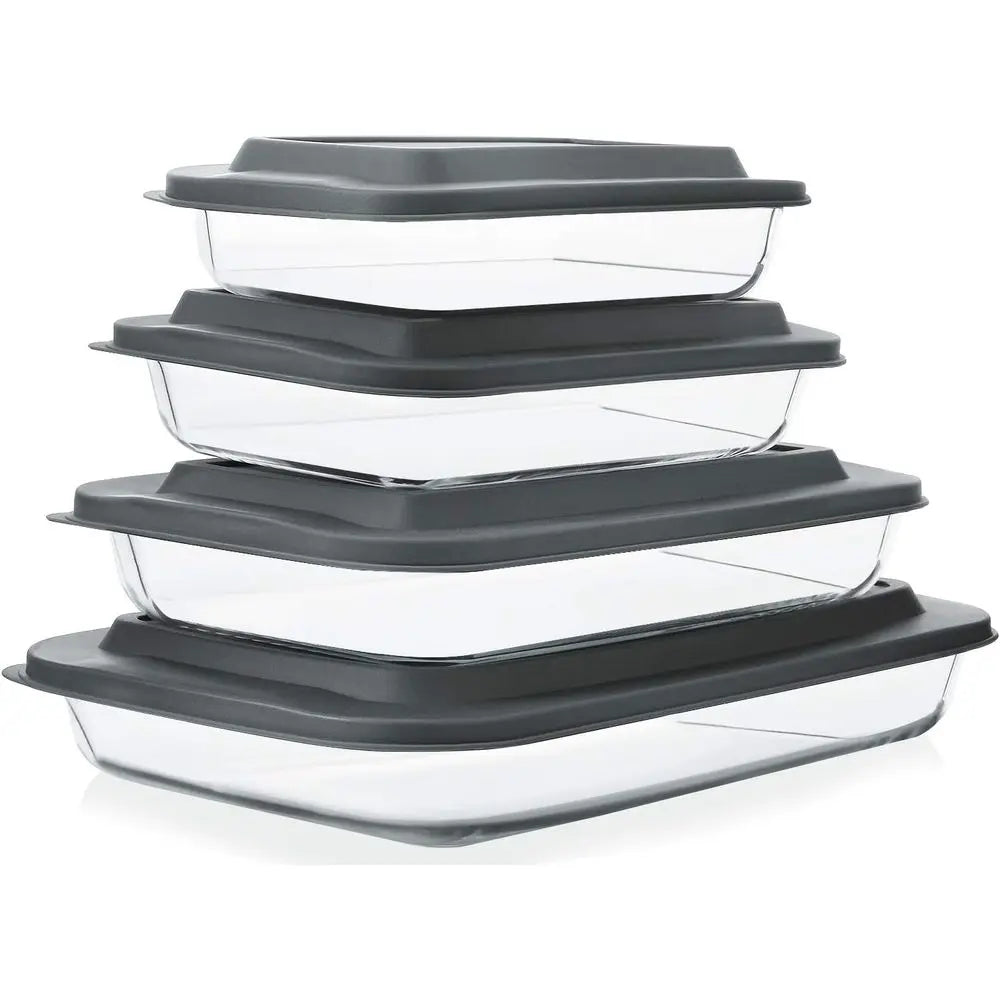 8-Piece Deep Glass Bakeware Set With Lids For Oven Safe And Microwave Safe