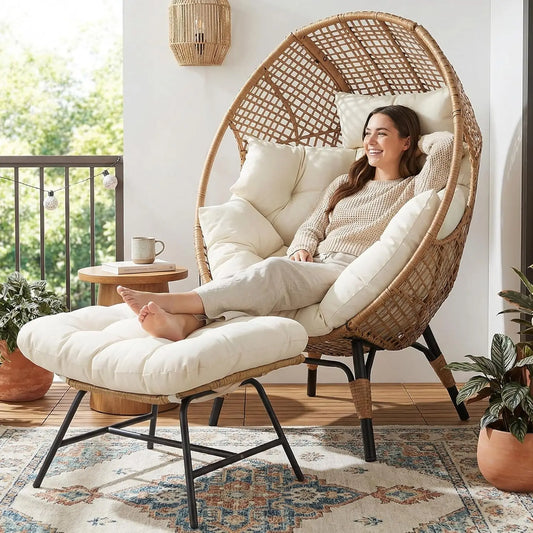 Rattan Egg Chair With Ottoman For Indoor Outdoor Use