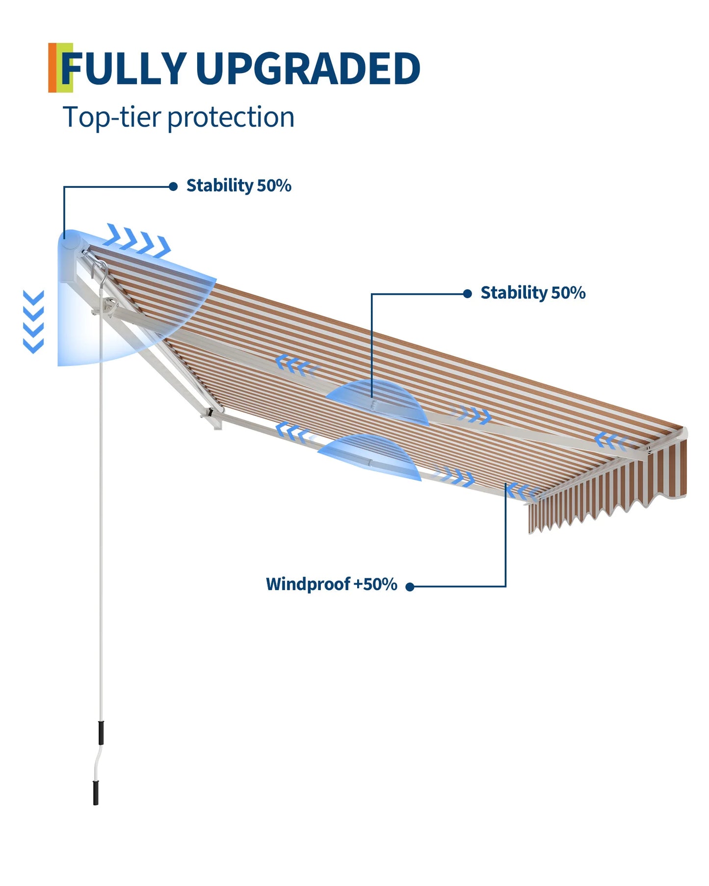 Retractable Waterproof Patio Dining Set Awning Manual Crank Heavy Duty Aluminum Frame Sun Shade for Deck Porch Balcony