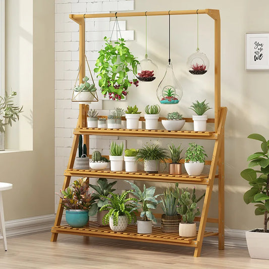 3-Tier Bamboo Plant Stand For Indoor And Outdoor Use