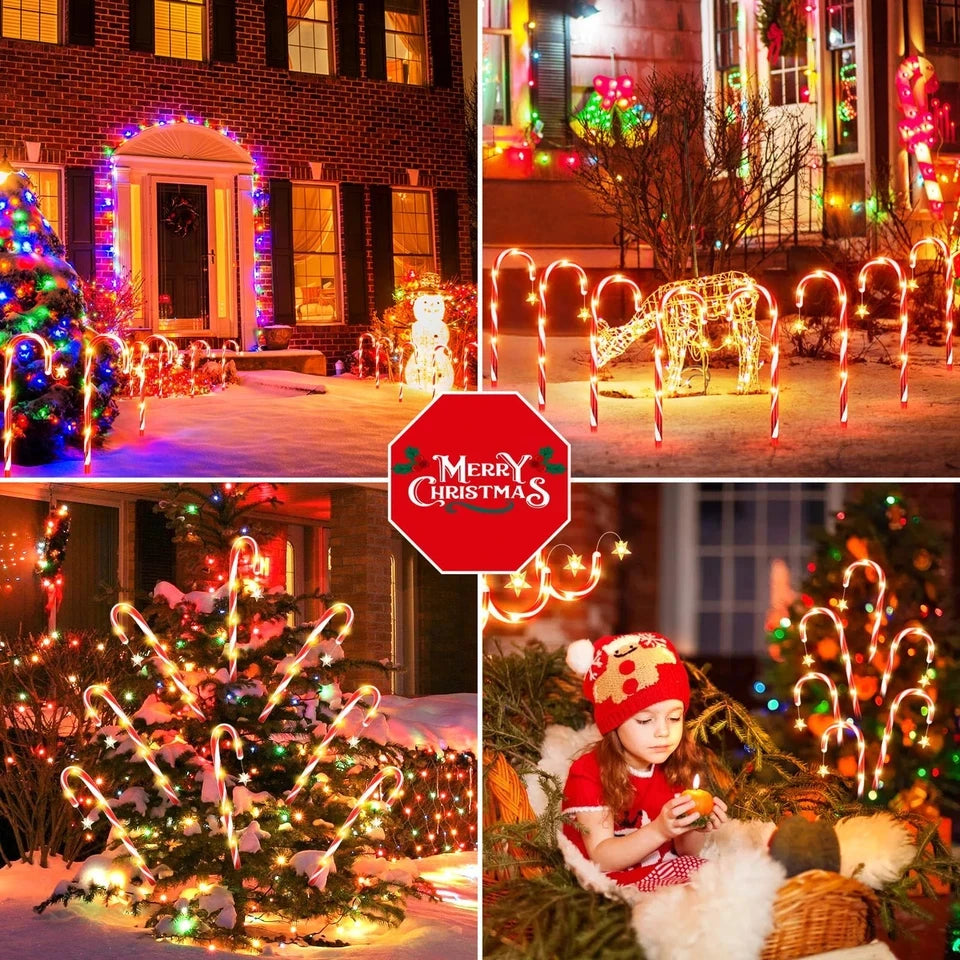 Solar Powered Garden Candy Cane Lights Waterproof Outdoor Decor