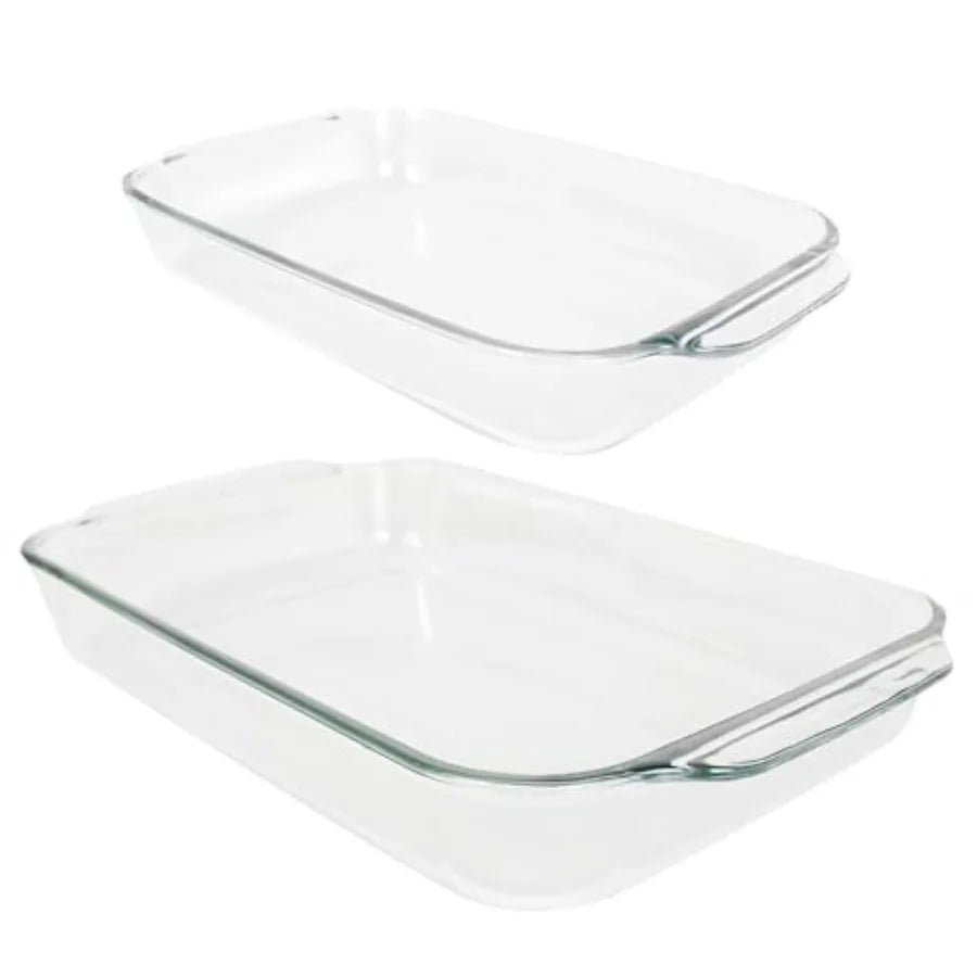 Clear Glass Oblong Baking Dish Set 2 Piece Oven Microwave Safe