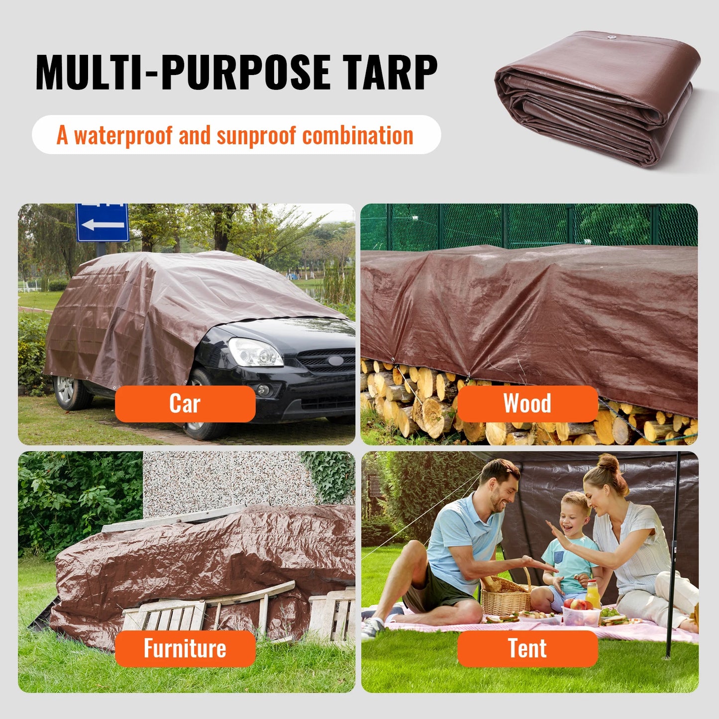 SucceBuy Heavy Duty Tarp Waterproof Poly Tarpaulin With Grommets