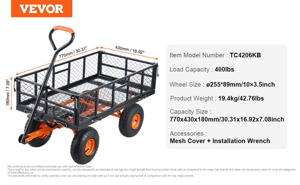 SucceBuy Sturdy Metal Garden Utility Wagon With 880 Lbs Capacity